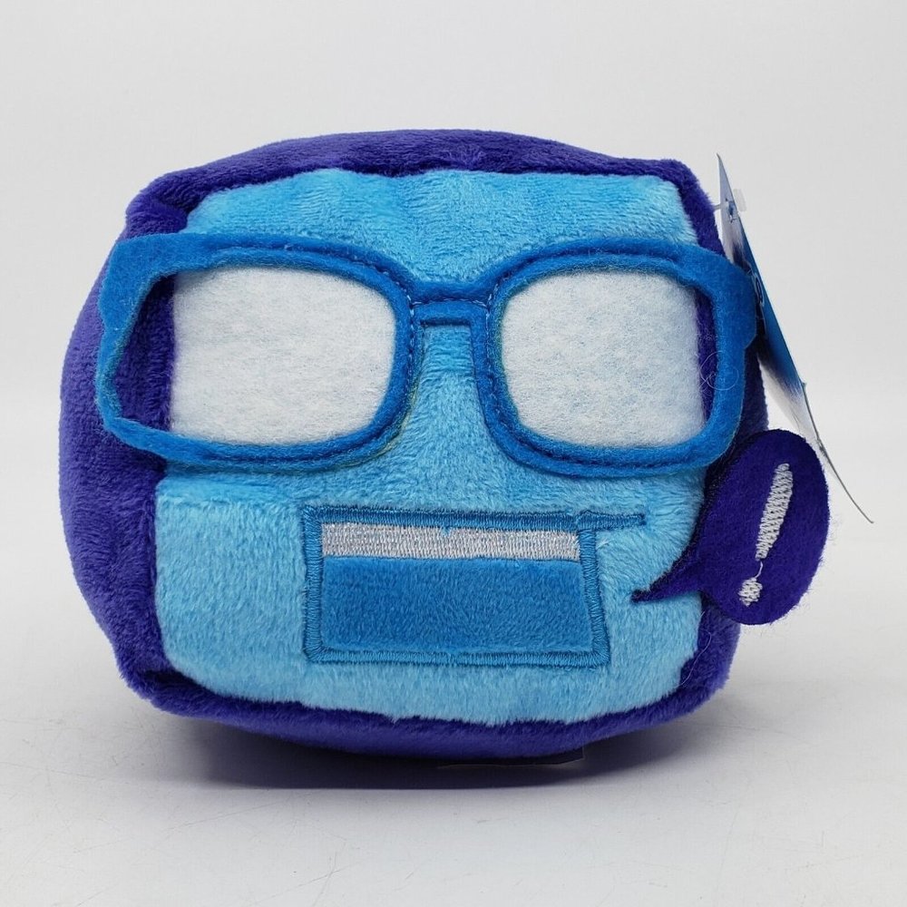 Nerd Block Cube Block Plush Stuffed Toy Blue White Glasses Face 4.5 in NWT